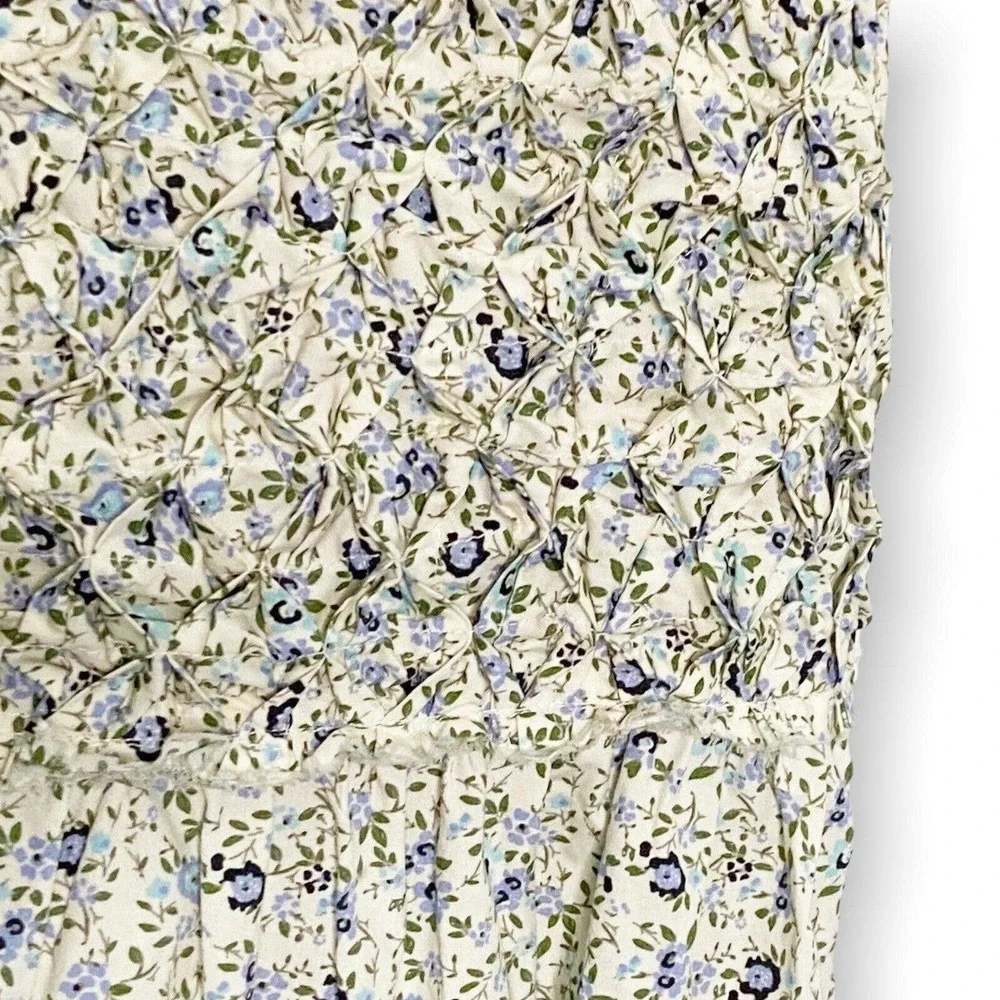 Free People Petunia Mini Dress Tea Combo Ivory Blue Floral Smocked XL New $128 - Picture 7 of 12